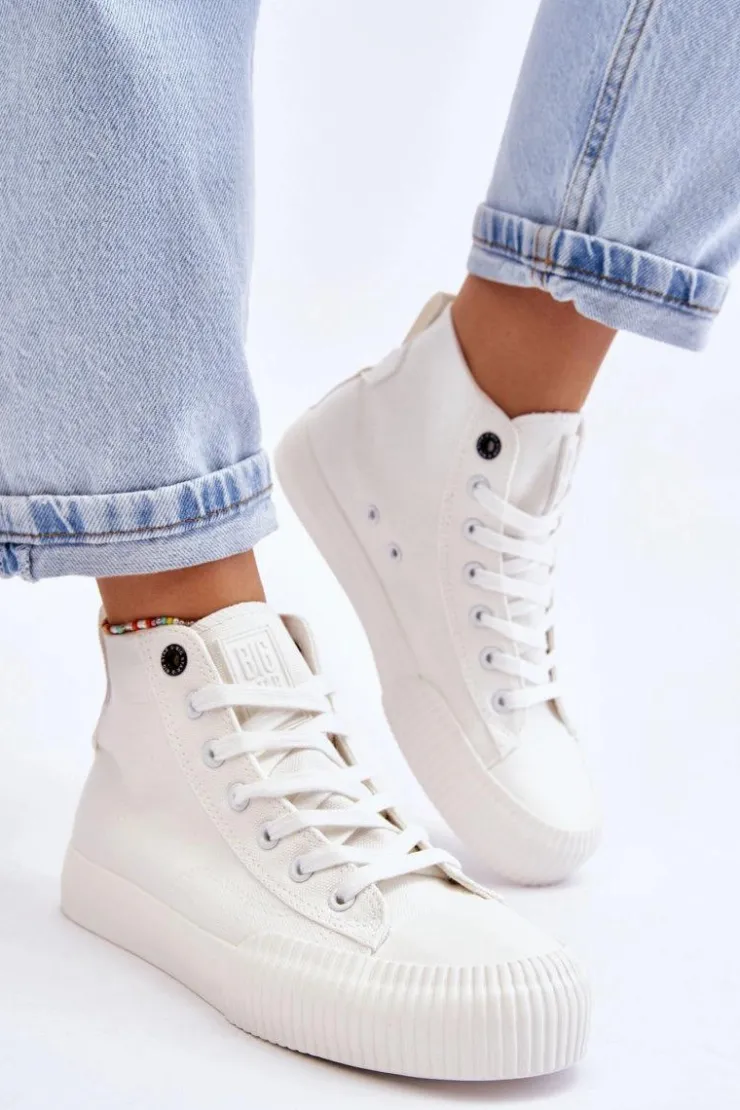 Damskie Big Star Shoes Damskie Wysokie Trampki Materiałowe Big Star LL274445 Białe