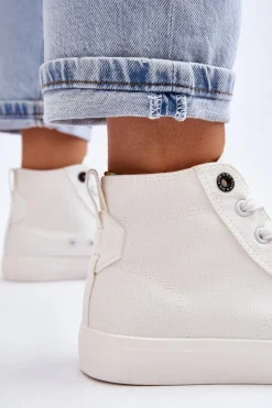 Damskie Big Star Shoes Damskie Wysokie Trampki Materiałowe Big Star LL274445 Białe