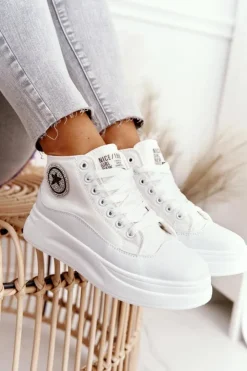 Damskie Boto Damskie Wysokie Trampki Na Platformie Białe Nice Girl