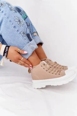 Damskie Boto Damskie Wysokie Trampki Na Dużej Podeszwie Jasny Brąz Trissy