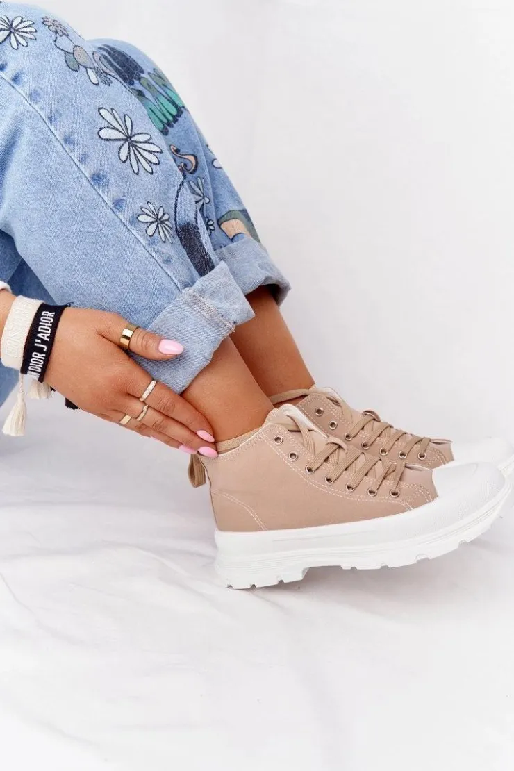 Damskie Boto Damskie Wysokie Trampki Na Dużej Podeszwie Jasny Brąz Trissy