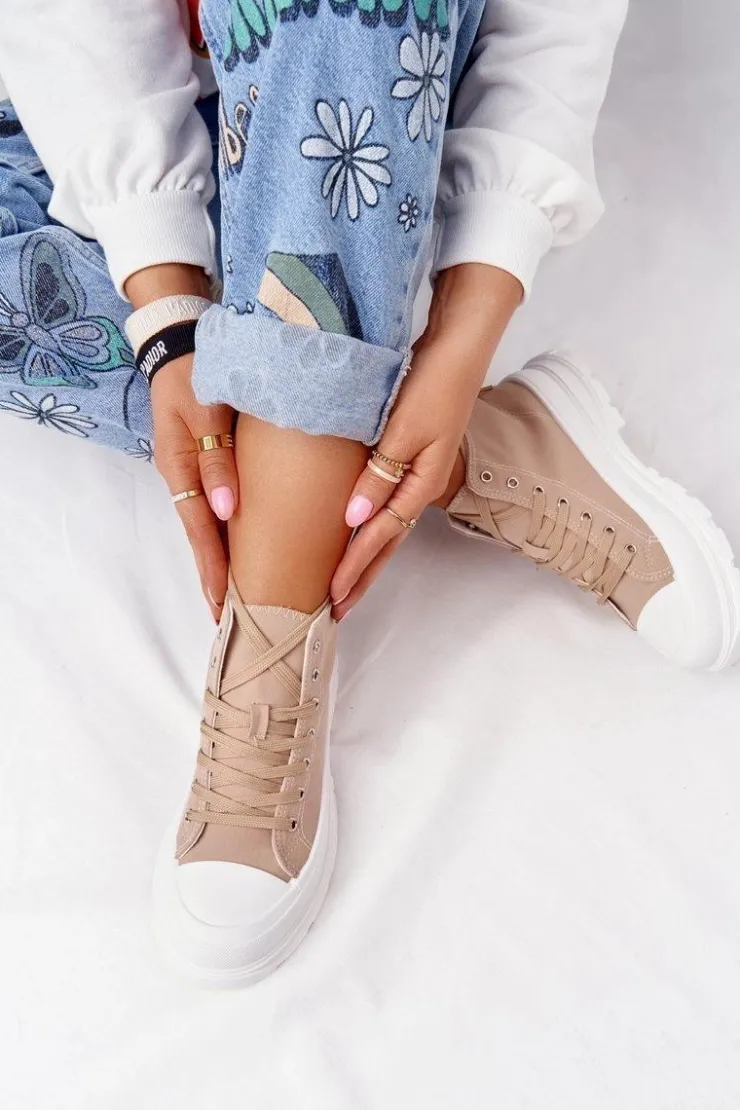 Damskie Boto Damskie Wysokie Trampki Na Dużej Podeszwie Jasny Brąz Trissy