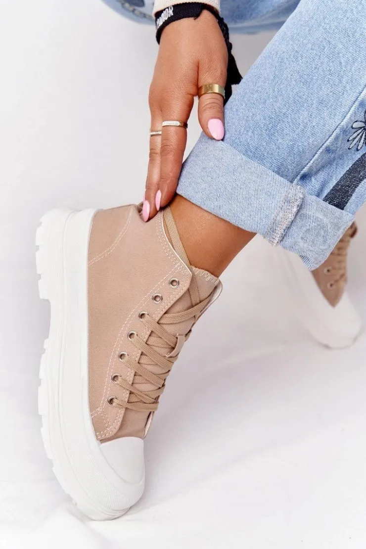 Damskie Boto Damskie Wysokie Trampki Na Dużej Podeszwie Jasny Brąz Trissy