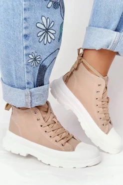 Damskie Boto Damskie Wysokie Trampki Na Dużej Podeszwie Jasny Brąz Trissy