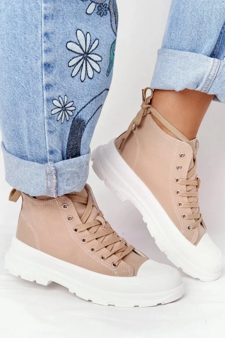 Damskie Boto Damskie Wysokie Trampki Na Dużej Podeszwie Jasny Brąz Trissy