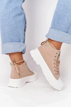 Damskie Boto Damskie Wysokie Trampki Na Dużej Podeszwie Jasny Brąz Trissy