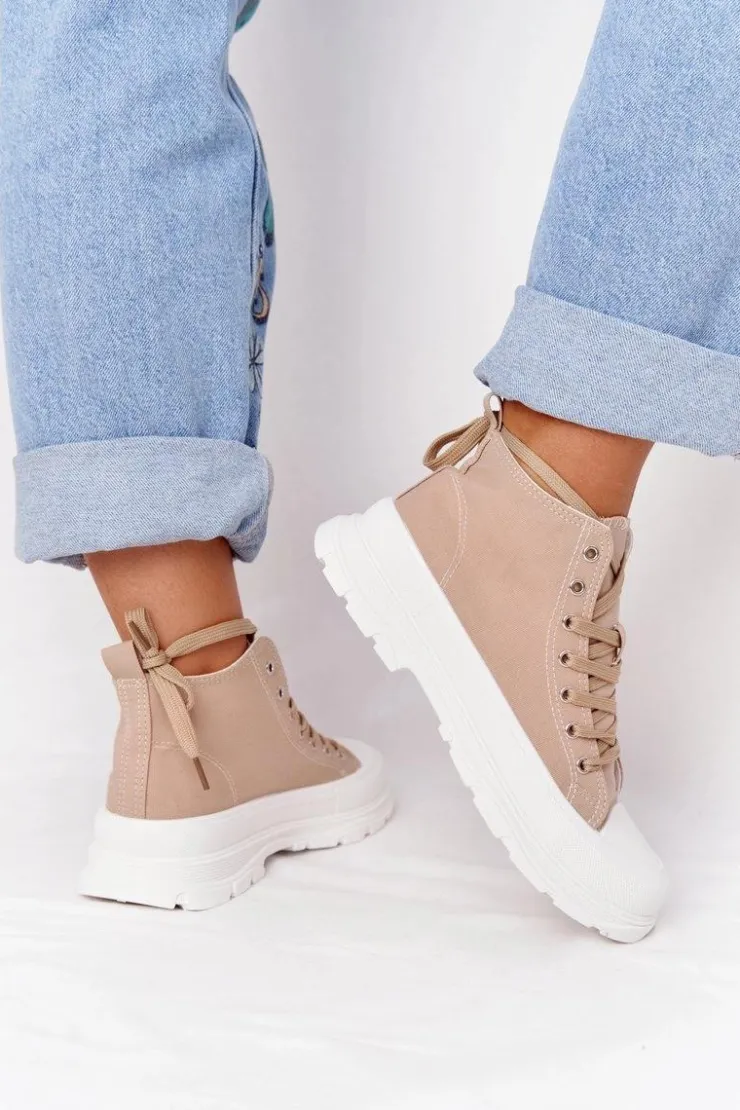 Damskie Boto Damskie Wysokie Trampki Na Dużej Podeszwie Jasny Brąz Trissy