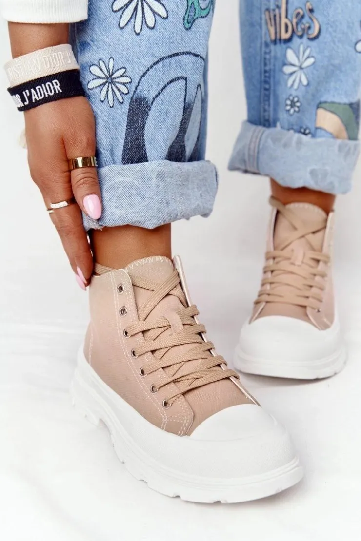 Damskie Boto Damskie Wysokie Trampki Na Dużej Podeszwie Jasny Brąz Trissy