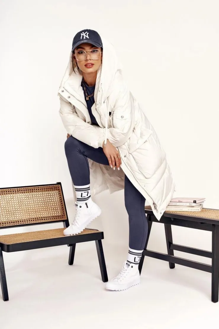 Big Star Shoes Trampki Damskie Big Star|Trampki Damskie Wysokie*Damskie Wysokie Trampki Na Dużej Podeszwie BIG STAR FF274241 Białe Biały