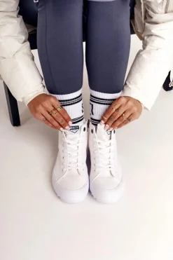 Big Star Shoes Trampki Damskie Big Star|Trampki Damskie Wysokie*Damskie Wysokie Trampki Na Dużej Podeszwie BIG STAR FF274241 Białe Biały