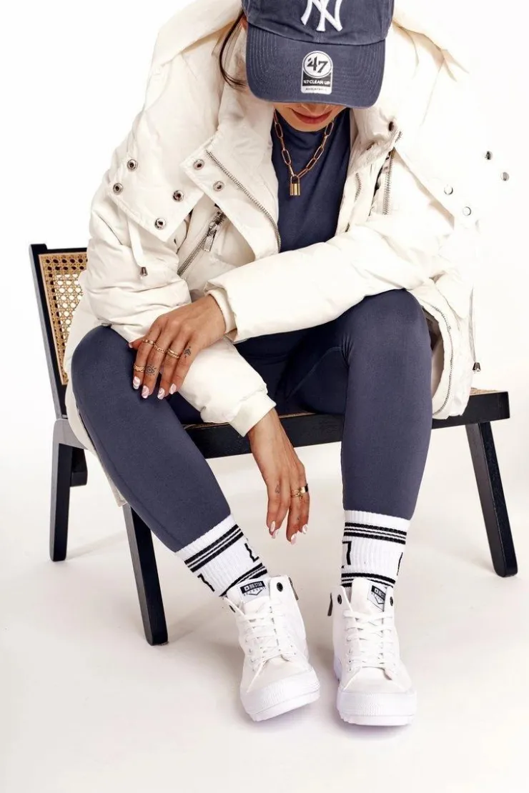 Big Star Shoes Trampki Damskie Big Star|Trampki Damskie Wysokie*Damskie Wysokie Trampki Na Dużej Podeszwie BIG STAR FF274241 Białe Biały