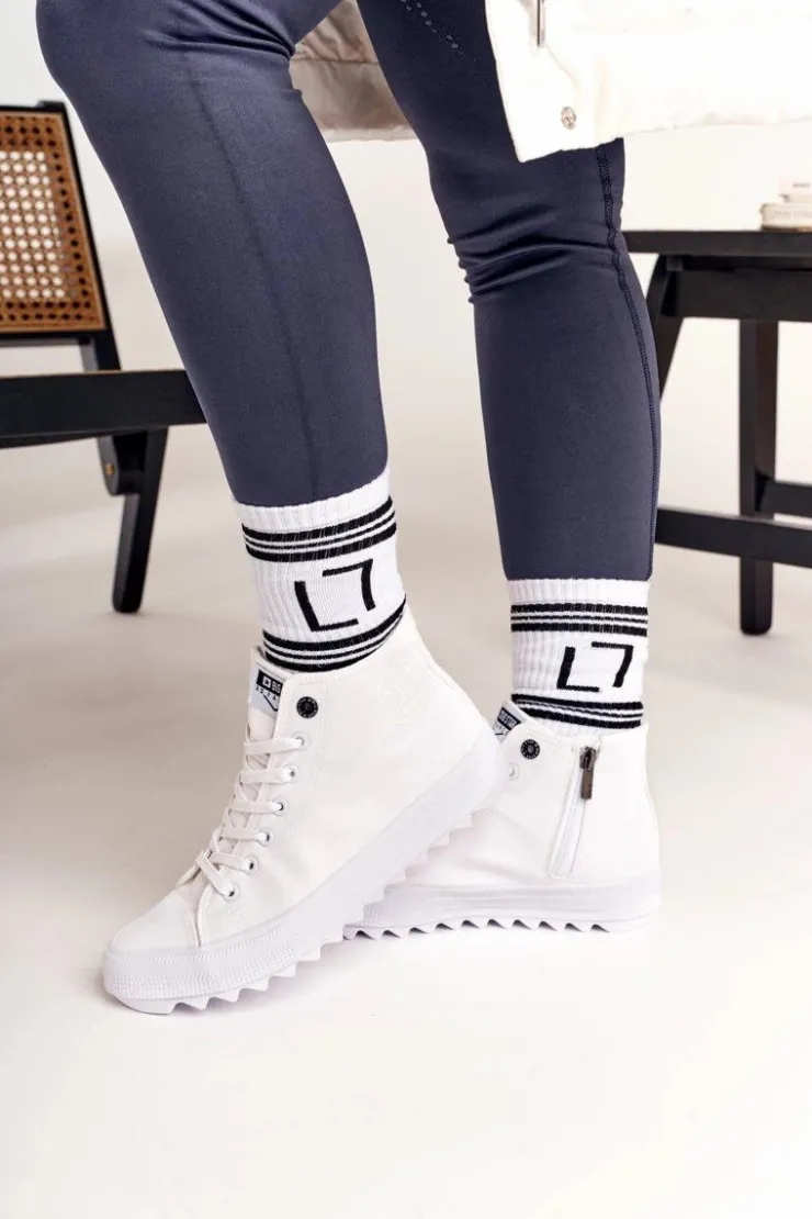 Big Star Shoes Trampki Damskie Big Star|Trampki Damskie Wysokie*Damskie Wysokie Trampki Na Dużej Podeszwie BIG STAR FF274241 Białe Biały