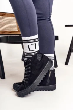 Online Big Star Shoes Damskie Wysokie Trampki Na Dużej Podeszwie BIG STAR FF274244 Czarne Czarny