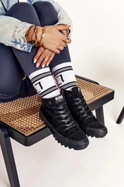 Online Big Star Shoes Damskie Wysokie Trampki Na Dużej Podeszwie BIG STAR FF274244 Czarne Czarny