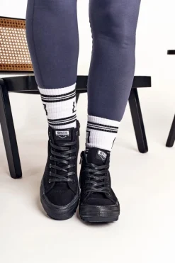 Online Big Star Shoes Damskie Wysokie Trampki Na Dużej Podeszwie BIG STAR FF274244 Czarne Czarny