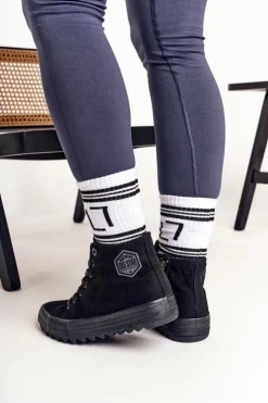 Online Big Star Shoes Damskie Wysokie Trampki Na Dużej Podeszwie BIG STAR FF274244 Czarne Czarny