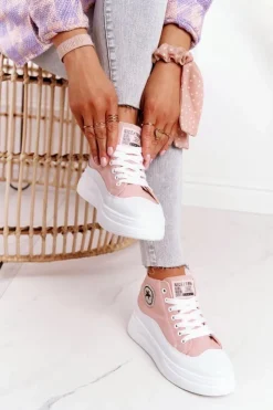 Best Boto Damskie Wysokie Trampki Na Platformie Różowe Nice Girl