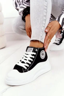 Boto Trampki Damskie Wysokie*Damskie Wysokie Trampki Na Platformie Czarne Nice Girl