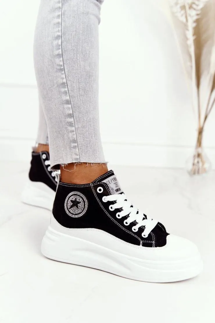 Boto Trampki Damskie Wysokie*Damskie Wysokie Trampki Na Platformie Czarne Nice Girl