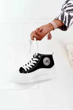 Boto Trampki Damskie Wysokie*Damskie Wysokie Trampki Na Platformie Czarne Nice Girl