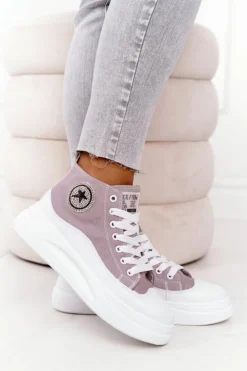 Damskie Boto Damskie Wysokie Trampki Na Platformie Szare Nice Girl