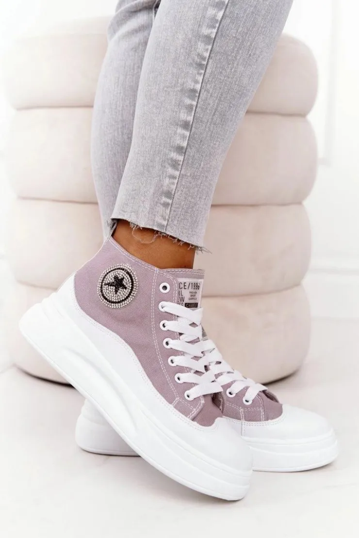 Damskie Boto Damskie Wysokie Trampki Na Platformie Szare Nice Girl