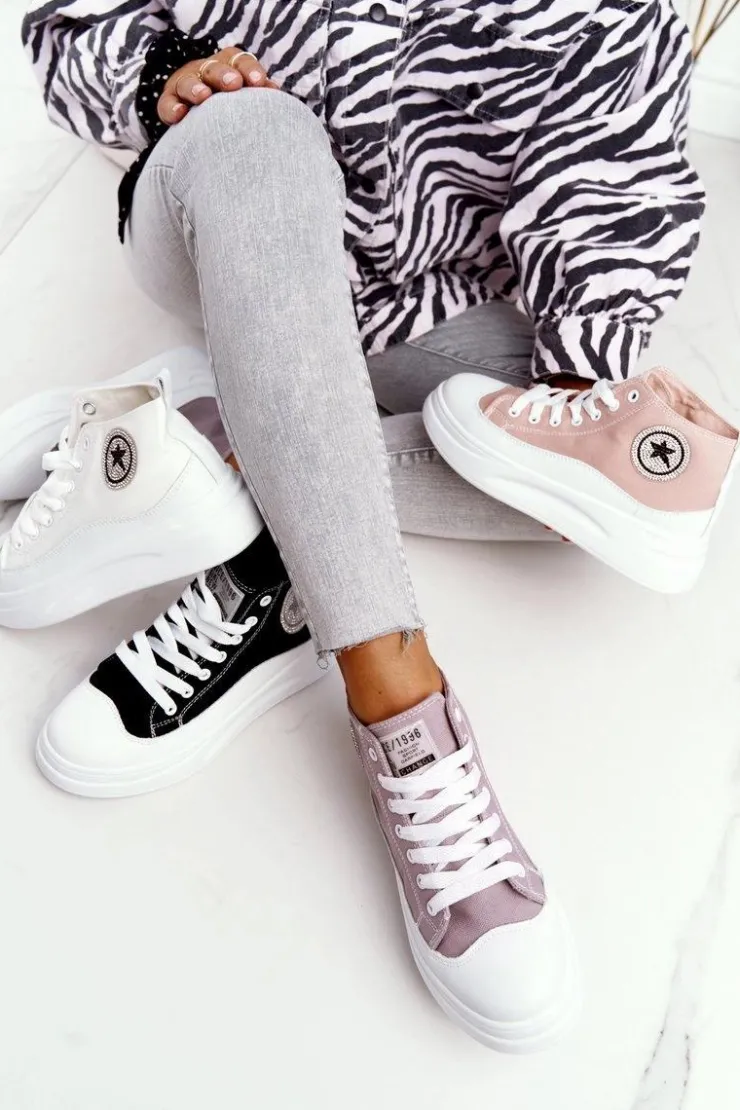 Damskie Boto Damskie Wysokie Trampki Na Platformie Szare Nice Girl