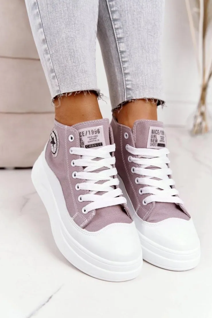 Damskie Boto Damskie Wysokie Trampki Na Platformie Szare Nice Girl