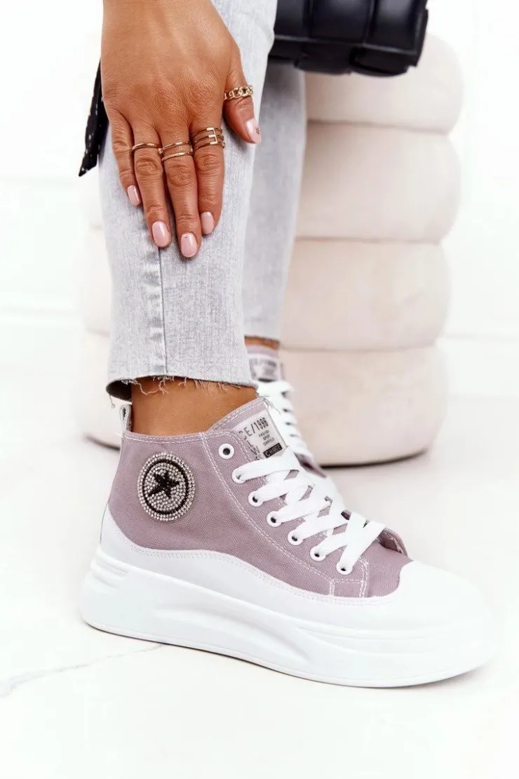 Damskie Boto Damskie Wysokie Trampki Na Platformie Szare Nice Girl