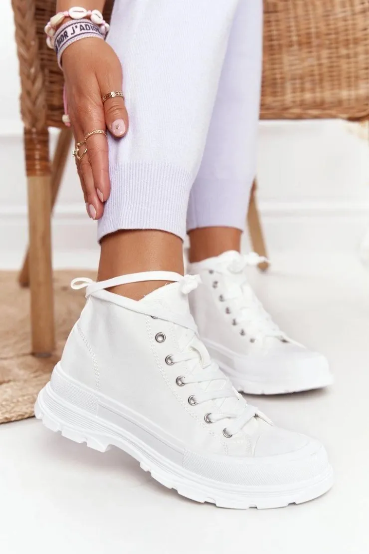 Boto Trampki Damskie Wysokie*Damskie Wysokie Trampki Na Dużej Podeszwie Białe Trissy