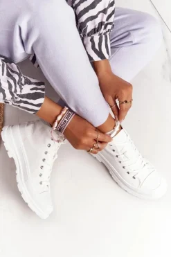 Boto Trampki Damskie Wysokie*Damskie Wysokie Trampki Na Dużej Podeszwie Białe Trissy