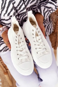 Boto Trampki Damskie Wysokie*Damskie Wysokie Trampki Na Dużej Podeszwie Białe Trissy