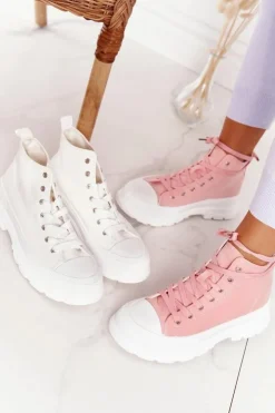 Boto Trampki Damskie Wysokie*Damskie Wysokie Trampki Na Dużej Podeszwie Różowe Trissy Różowy