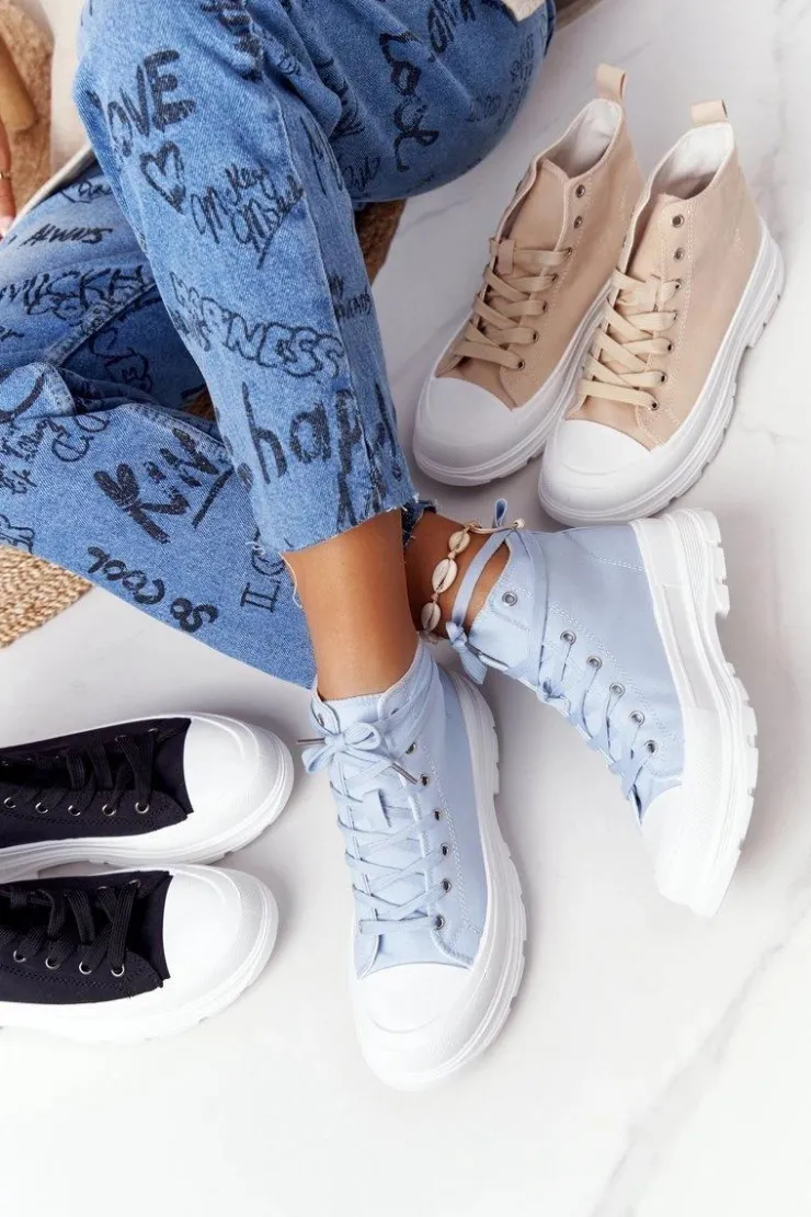 Damskie Boto Damskie Wysokie Trampki Na Dużej Podeszwie Niebieskie Trissy