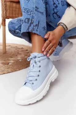 Damskie Boto Damskie Wysokie Trampki Na Dużej Podeszwie Niebieskie Trissy