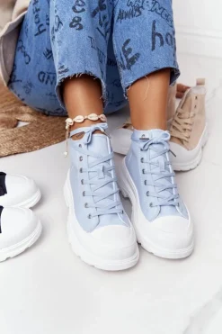 Damskie Boto Damskie Wysokie Trampki Na Dużej Podeszwie Niebieskie Trissy