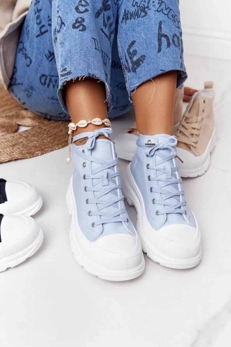 Damskie Boto Damskie Wysokie Trampki Na Dużej Podeszwie Niebieskie Trissy