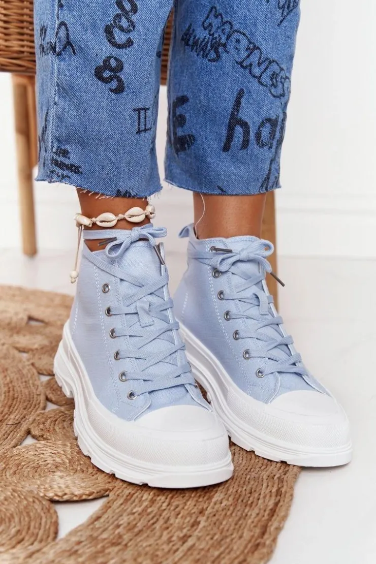 Damskie Boto Damskie Wysokie Trampki Na Dużej Podeszwie Niebieskie Trissy