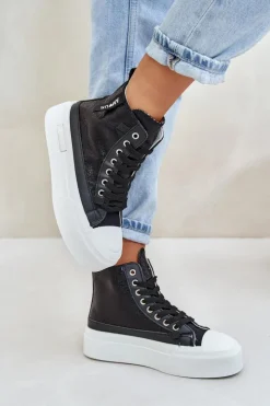 Damskie Boto Damskie Wysokie Trampki Na Platformie Czarne Averira