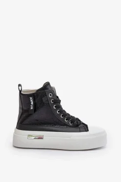 Damskie Boto Damskie Wysokie Trampki Na Platformie Czarne Averira