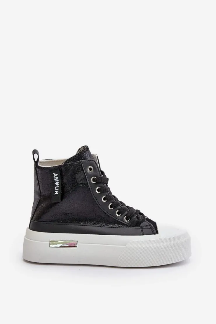 Damskie Boto Damskie Wysokie Trampki Na Platformie Czarne Averira