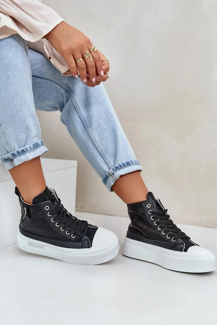 Damskie Boto Damskie Wysokie Trampki Na Platformie Czarne Averira