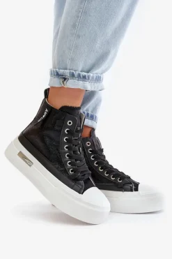 Damskie Boto Damskie Wysokie Trampki Na Platformie Czarne Averira