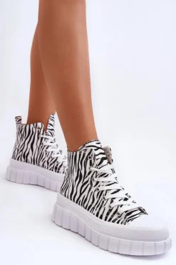 Boto Trampki Damskie Wysokie*Damskie Wysokie Trampki Wzór Zebry Białe Florensi