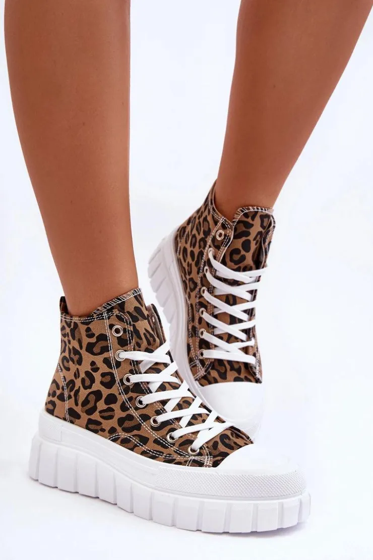 Damskie Boto Damskie Wysokie Trampki Wzór Leopard Brązowe Florensi