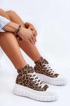 Damskie Boto Damskie Wysokie Trampki Wzór Leopard Brązowe Florensi