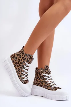 Damskie Boto Damskie Wysokie Trampki Wzór Leopard Brązowe Florensi