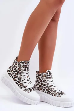 Damskie Boto Damskie Wysokie Trampki Wzór Leopard Białe Florensi