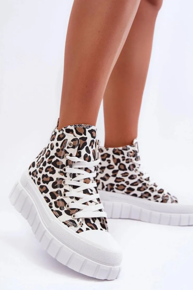 Damskie Boto Damskie Wysokie Trampki Wzór Leopard Białe Florensi