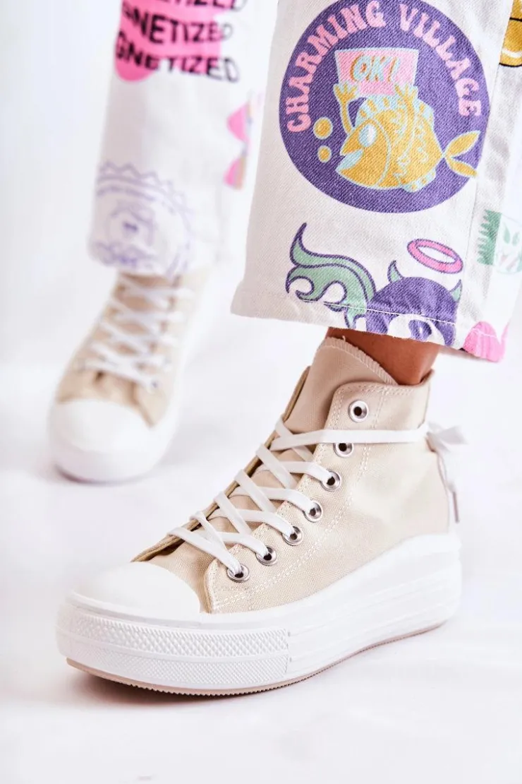 Damskie Boto Damskie Wysokie Trampki Wiązane Beżowe Carlyn